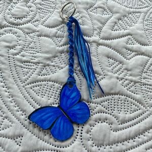 Blue Macrame Butterfly Keychain 🦋